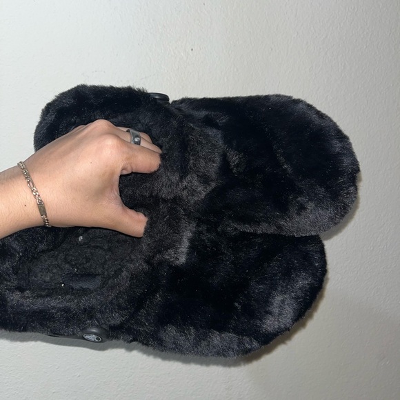 Black Fuzzy Crocs Classic Clog - Picture 2 of 13
